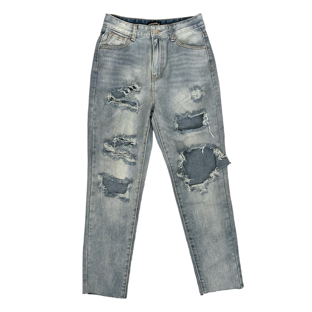 Pretty Little Thing Ripped Distressed Mom Jeans Size UK 10 EU38